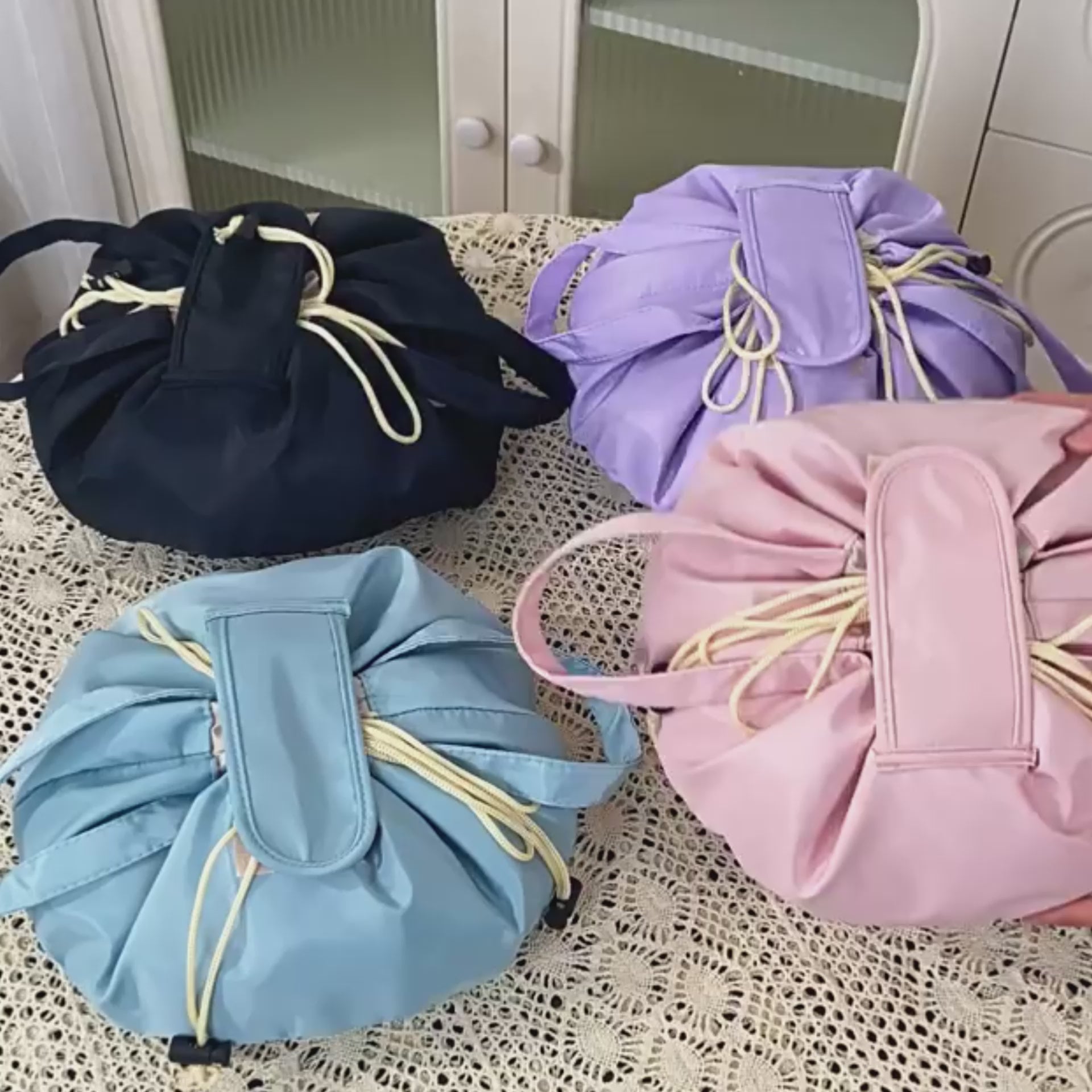Large Capacity Barrel Drawstring Makeup Bag | Travel Cosmetic Organiser for Women